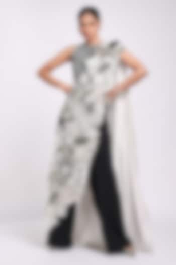 Silver & Black Georgette Tulle Co-Ord Set by Richa Khemka at Pernia's Pop Up Shop