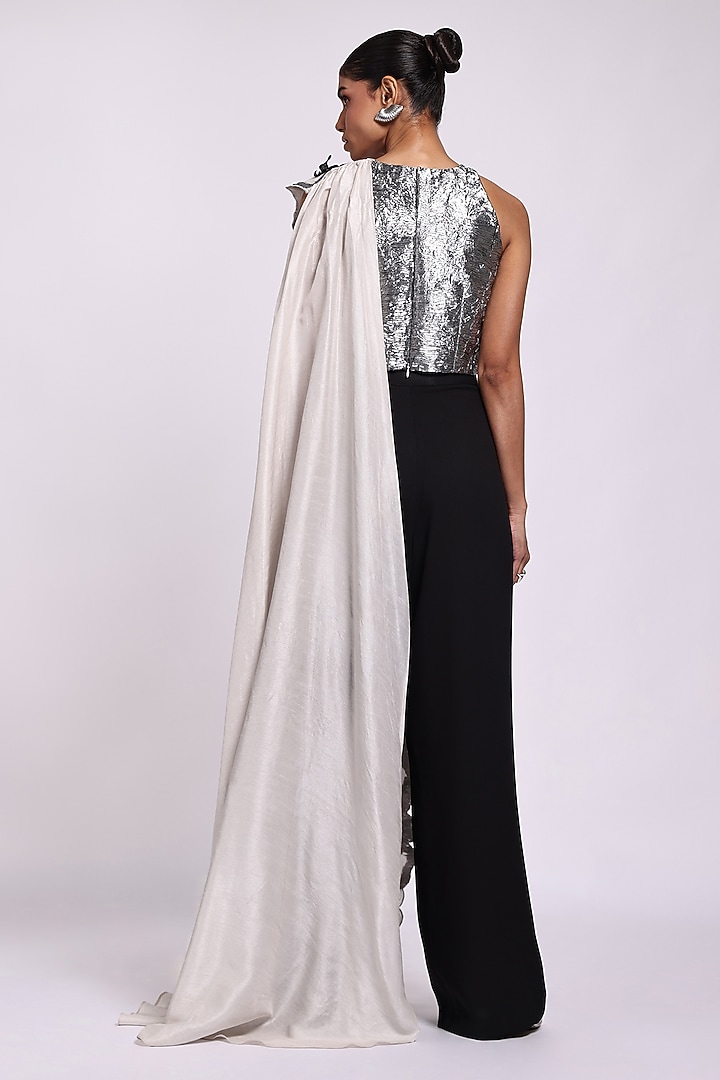 Silver & Black Georgette Tulle Co-Ord Set by Richa Khemka at Pernia's Pop Up Shop