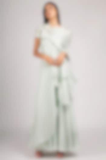 Light Green Modal Satin & Organza Ruffled Party Wear Gown by RICHA KHEMKA at Pernia's Pop Up Shop
