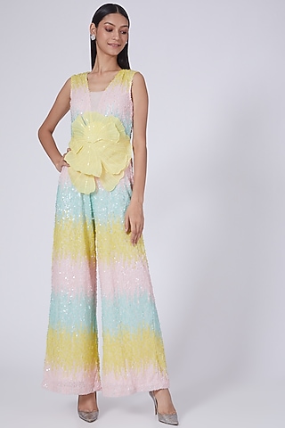 Blush Pink Sequin Jumpsuit by Richa Khemka
