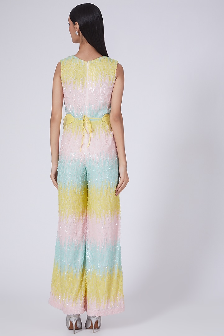 Blush Pink Sequin Jumpsuit by Richa Khemka at Pernia's Pop Up Shop