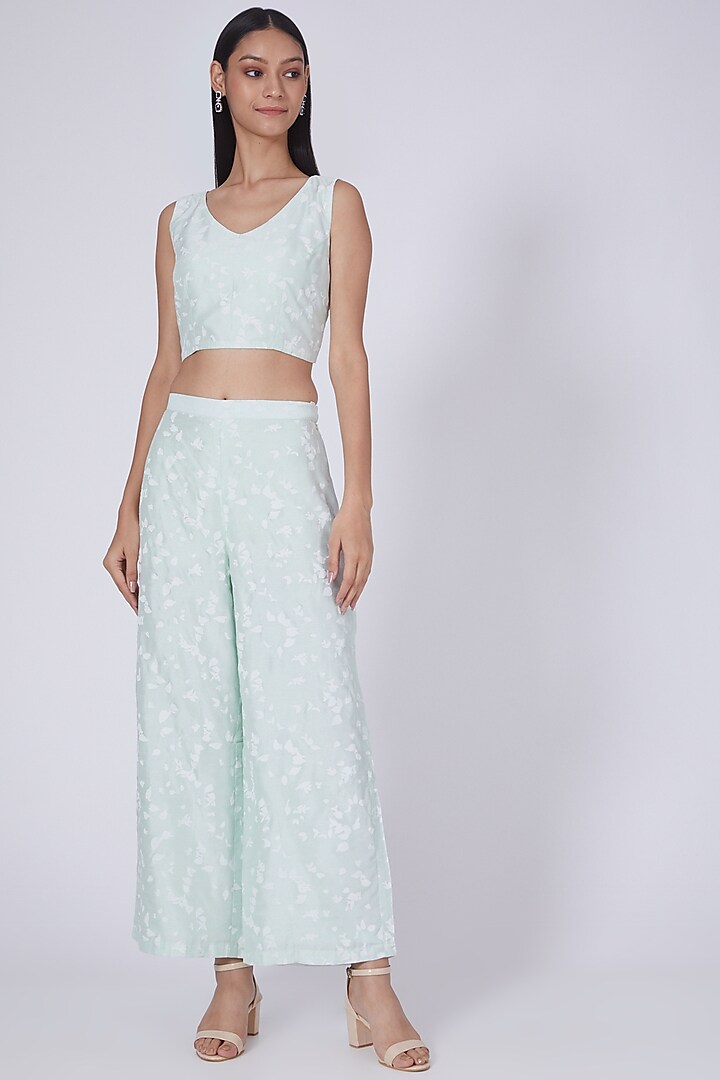 Mint Green Embroidered Blazer Set by Richa Khemka at Pernia's Pop Up Shop