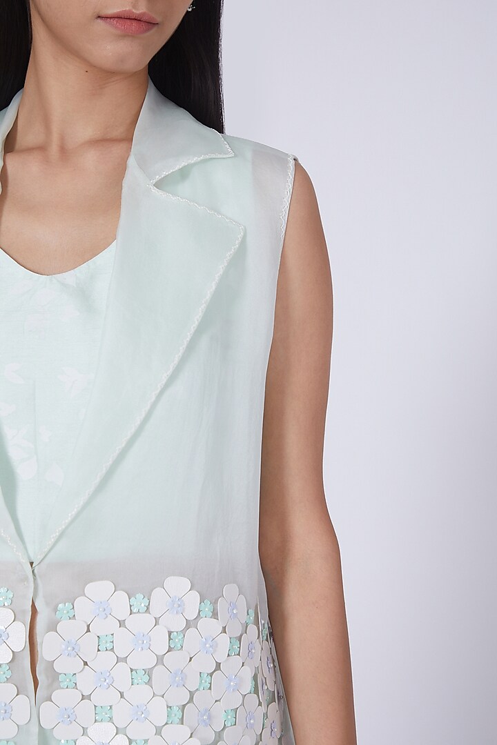 Mint Green Embroidered Blazer Set by Richa Khemka at Pernia's Pop Up Shop