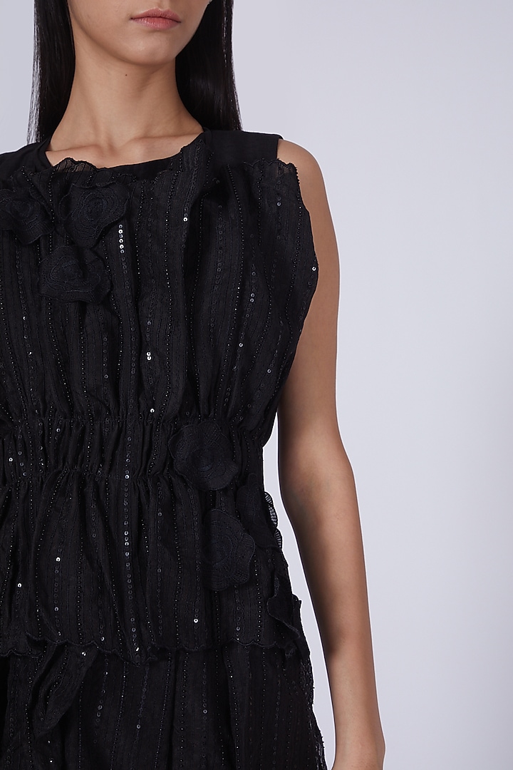 Black Flared Jumpsuit With Belt by Richa Khemka at Pernia's Pop Up Shop