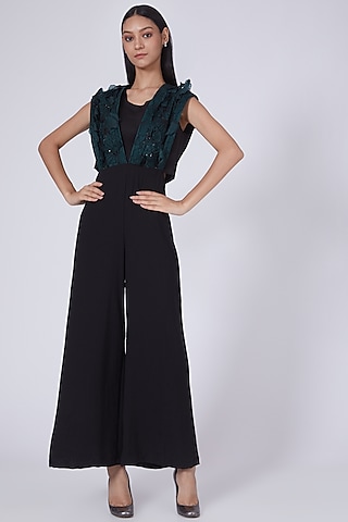 Black Flared Jumpsuit With Inner by Richa Khemka