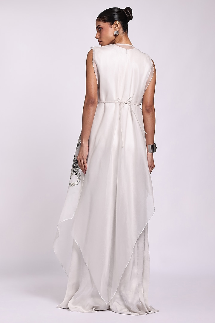 Grey Modal Satin & Organza Applique Jumpsuit by Richa Khemka at Pernia's Pop Up Shop