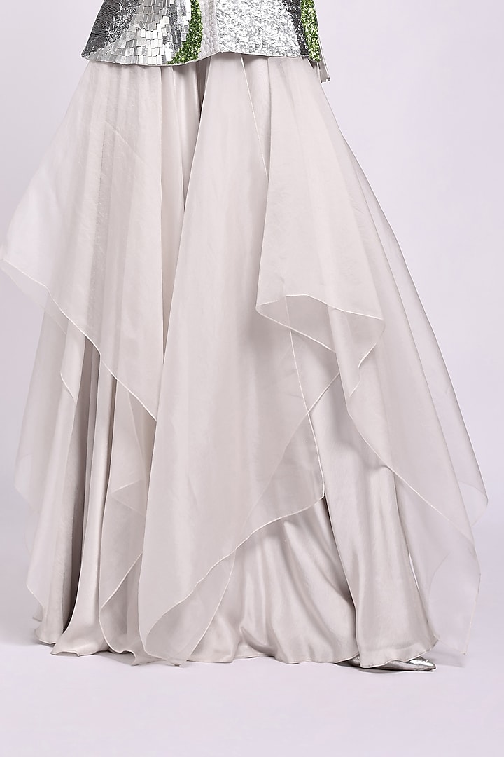 Grey Organza & Modal Satin Embellished Jacket Set by Richa Khemka at Pernia's Pop Up Shop