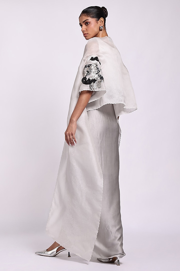 Grey Organza & Modal Satin Embellished Cape Cocktail Dress  by Richa Khemka at Pernia's Pop Up Shop