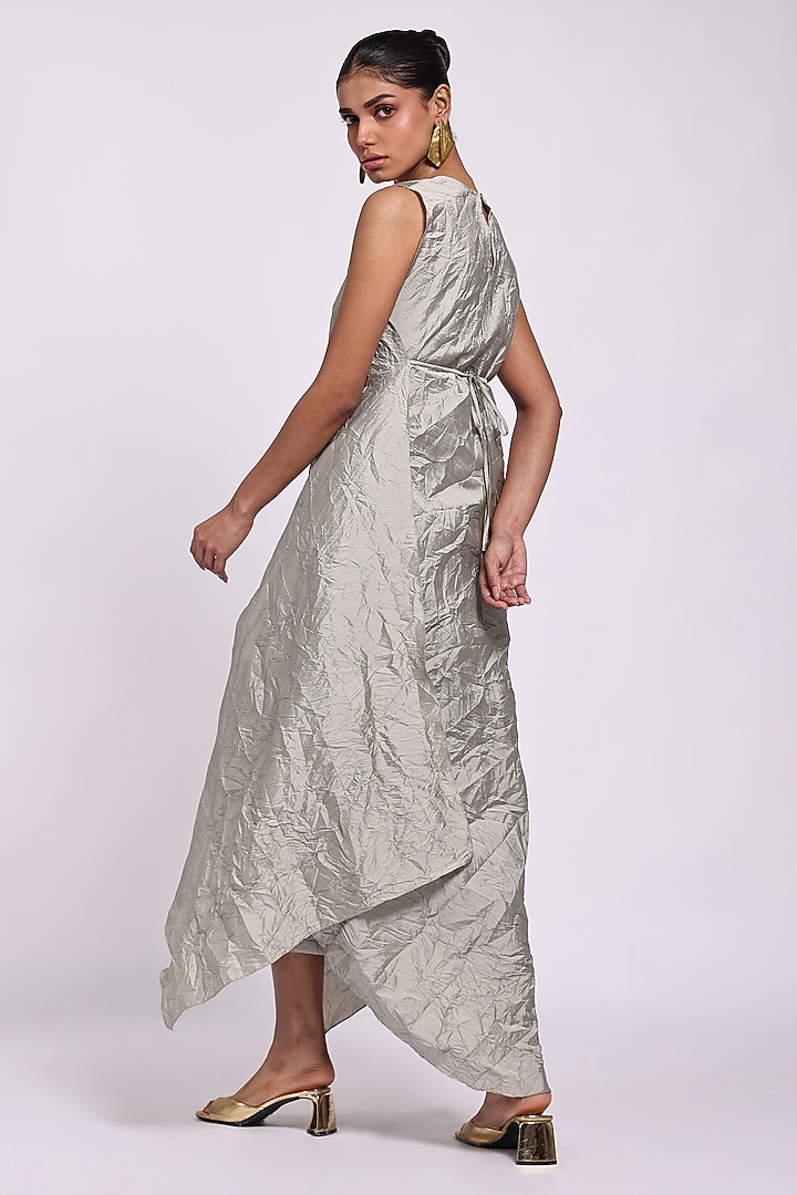 Grey Silk Strappy Vacation Dress With Overlay by Richa Khemka at Pernia's Pop Up Shop