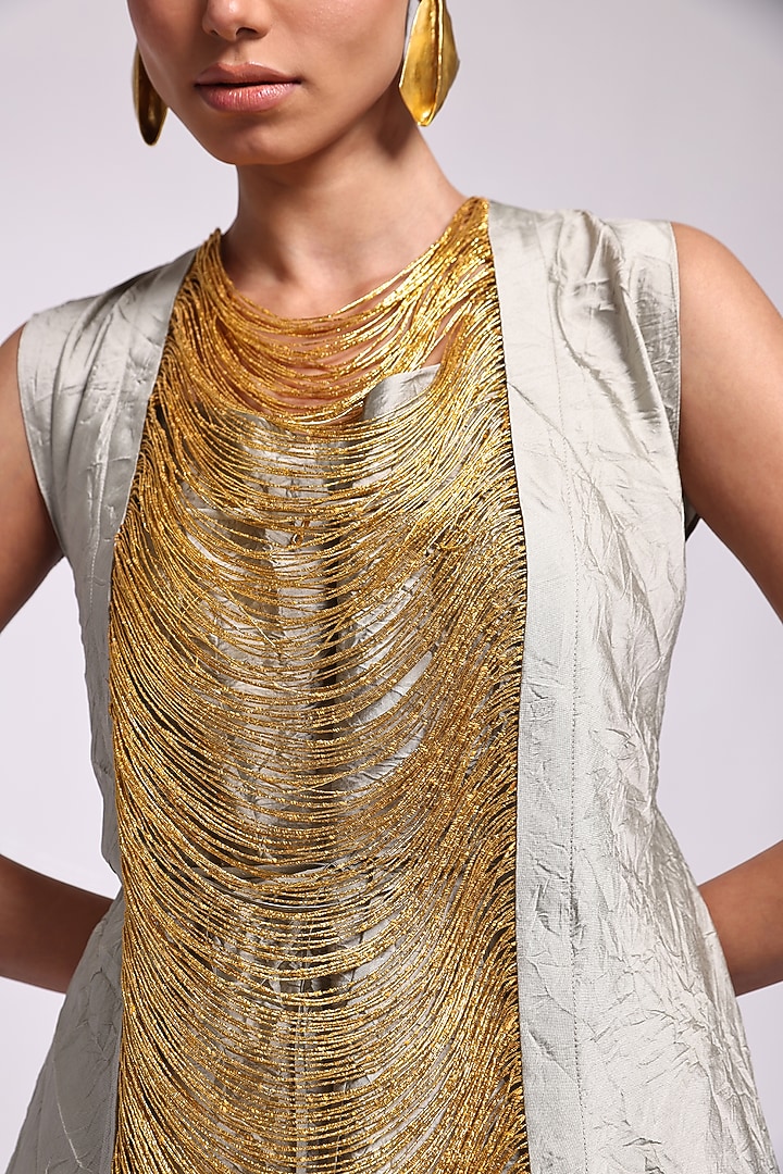 Grey Silk Strappy Vacation Dress With Overlay by Richa Khemka at Pernia's Pop Up Shop