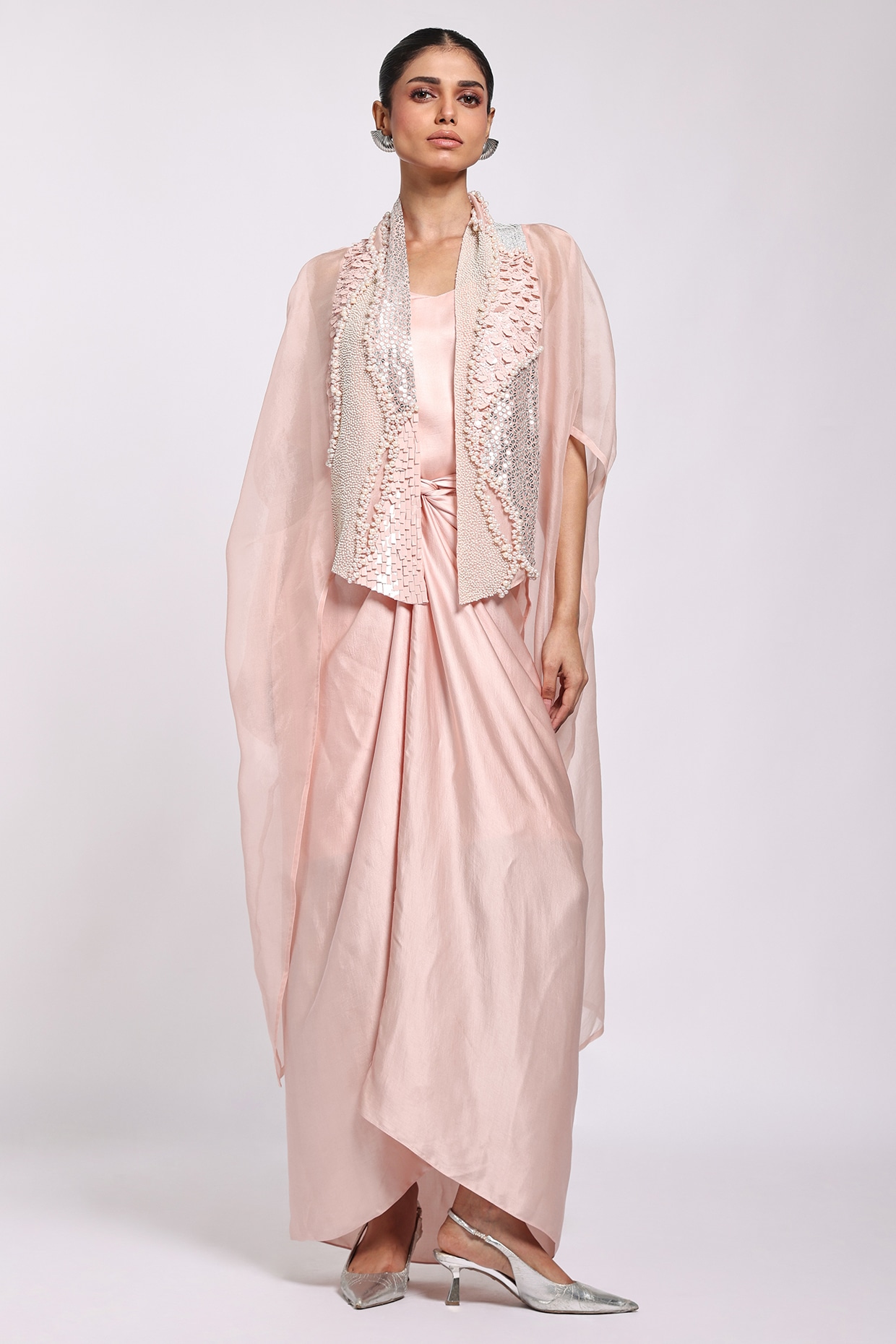 Richa Khemka Rose Pink Modal Satin Sarong Dress With Kaftan