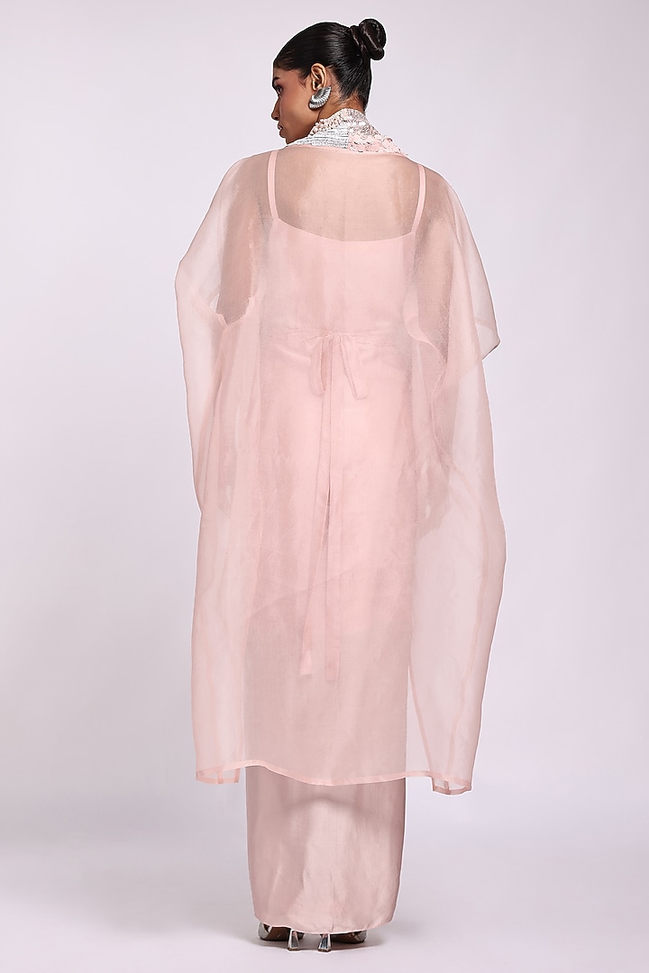 Rose Pink Modal Satin Sarong Cocktail Dress With Kaftan by Richa Khemka at Pernia's Pop Up Shop