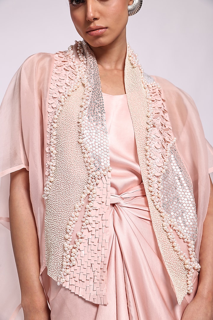 Rose Pink Modal Satin Sarong Cocktail Dress With Kaftan by Richa Khemka at Pernia's Pop Up Shop