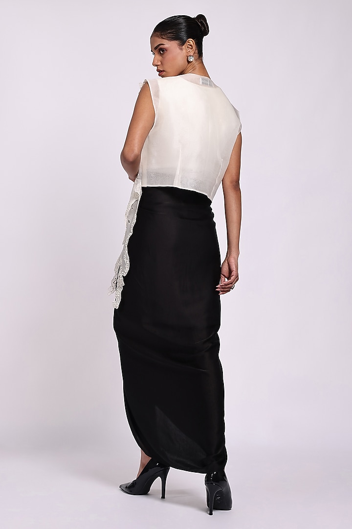 Ivory & Black Modal Satin Sarong Cocktail Dress With Jacket by Richa Khemka at Pernia's Pop Up Shop