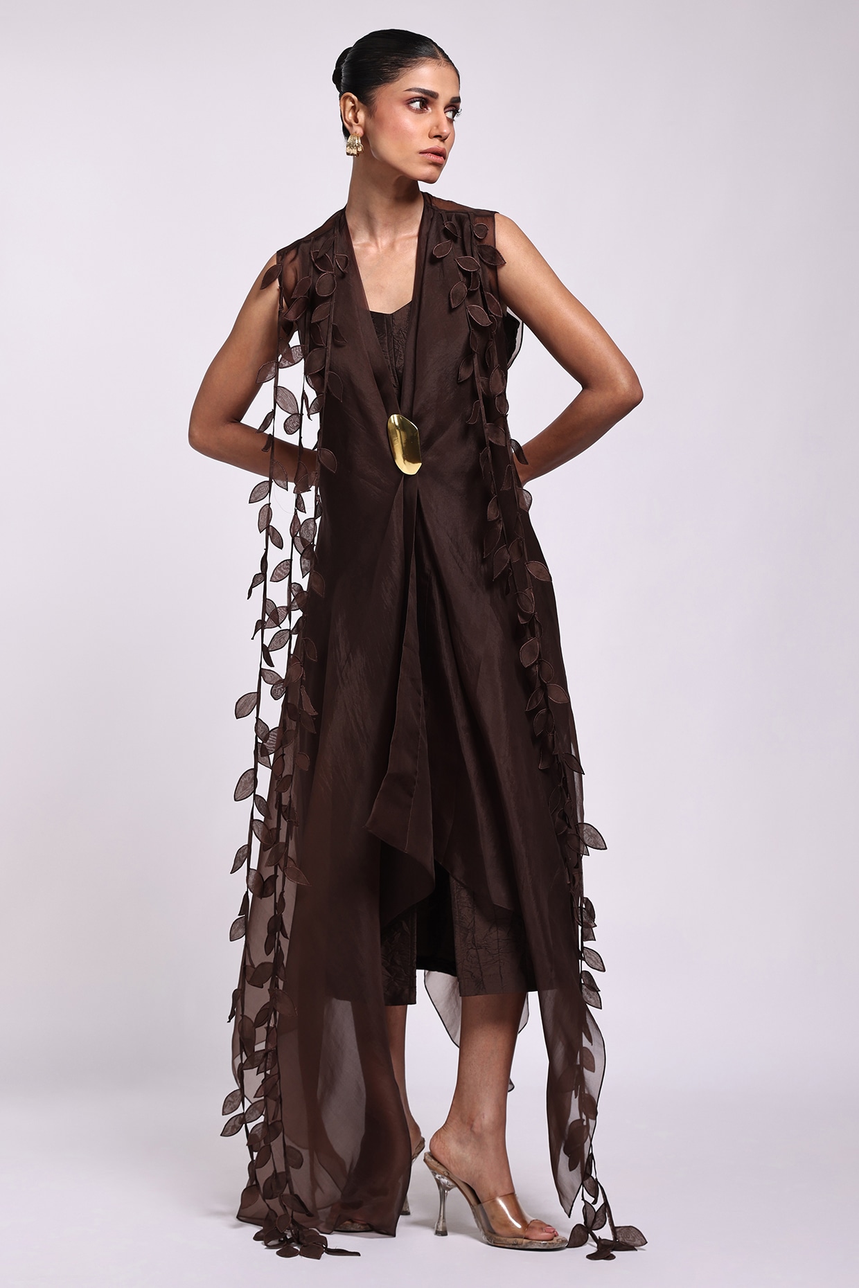 Richa Khemka Brown Crush Silk Dress With Overlay