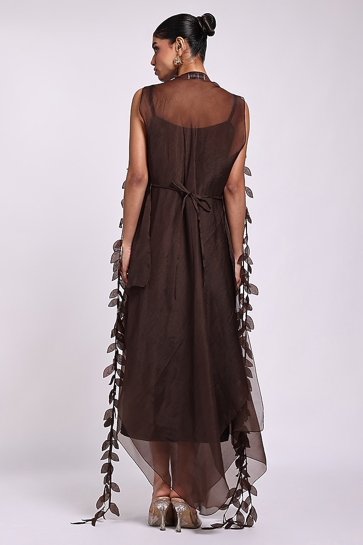 Brown Crush Silk Cocktail Dress With Overlay by Richa Khemka at Pernia's Pop Up Shop