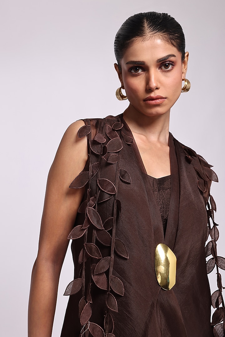 Brown Crush Silk Cocktail Dress With Overlay by Richa Khemka at Pernia's Pop Up Shop