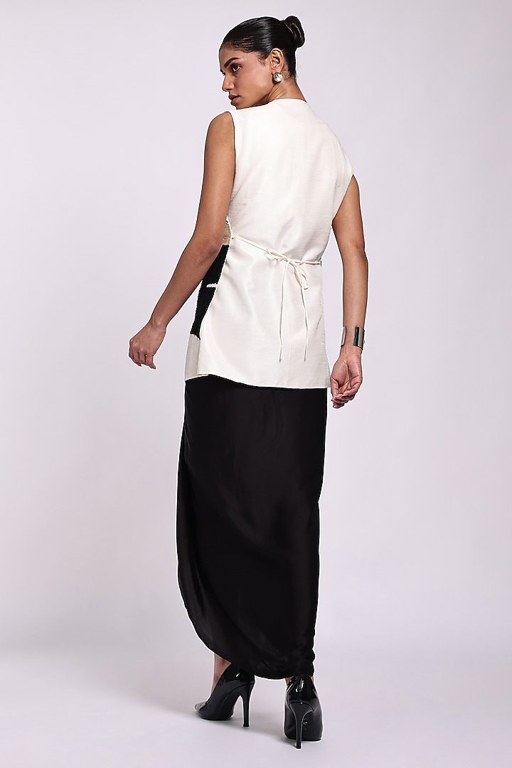 Ivory & Black Modal Satin Cowl Sarong Cocktail Dress by Richa Khemka at Pernia's Pop Up Shop