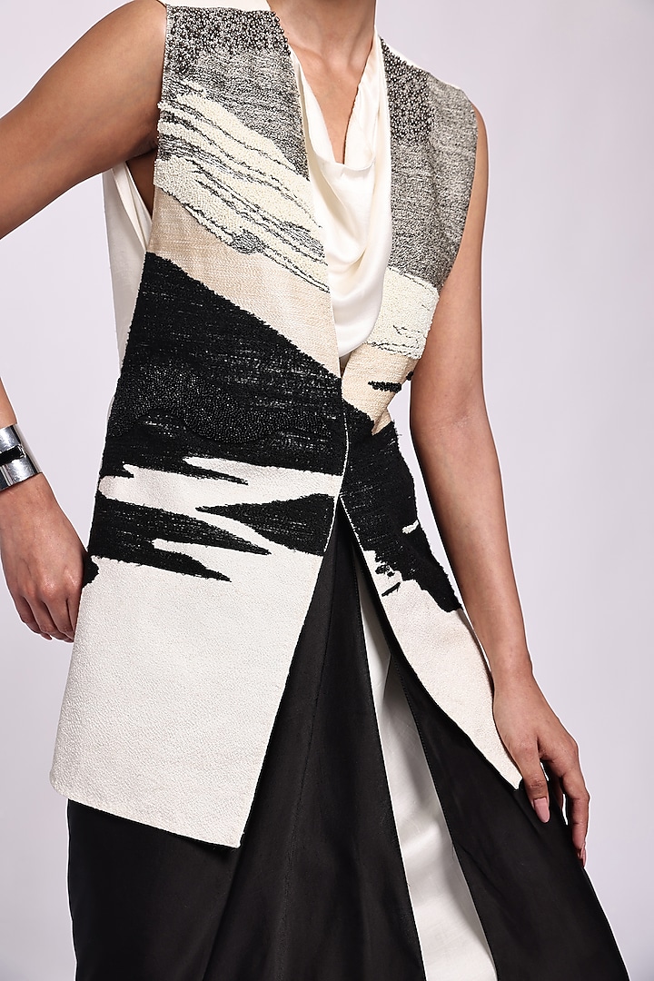 Ivory & Black Modal Satin Cowl Sarong Cocktail Dress by Richa Khemka at Pernia's Pop Up Shop