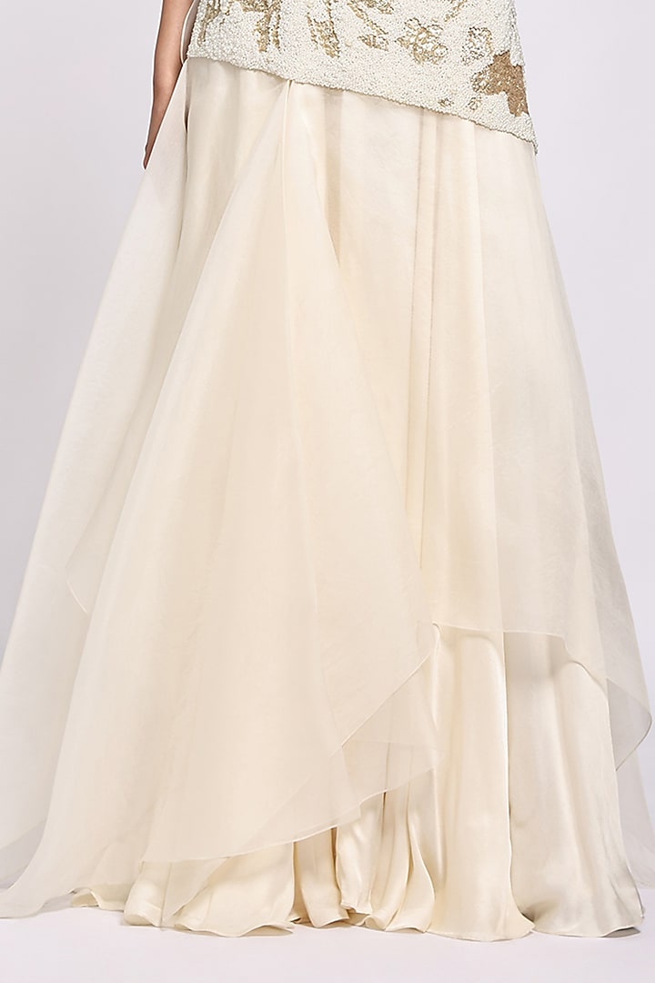 Beige Modal Satin Engagement Gown With Overlay by Richa Khemka at Pernia's Pop Up Shop