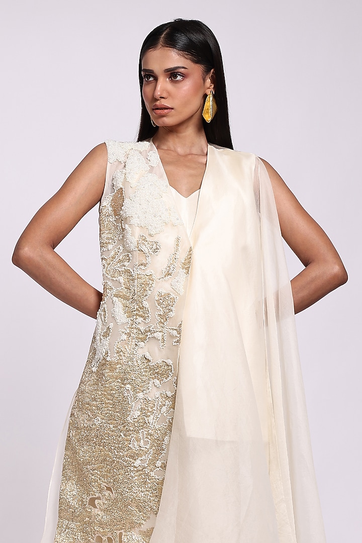 Beige Silk Strappy Jumpsuit With Jacket by Richa Khemka at Pernia's Pop Up Shop