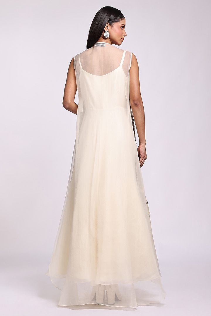 Beige Organza Engagement Gown With Jacket by Richa Khemka at Pernia's Pop Up Shop