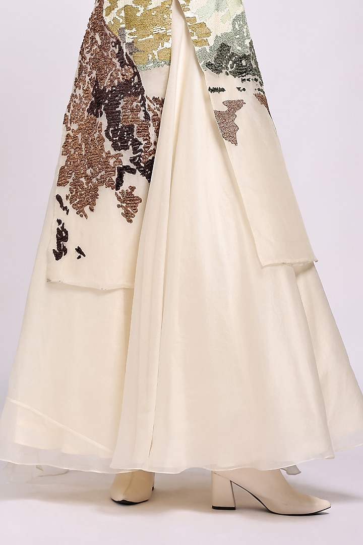 Beige Organza Engagement Gown With Jacket by Richa Khemka at Pernia's Pop Up Shop