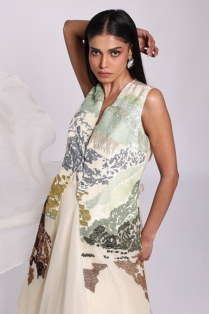 Beige Organza Engagement Gown With Jacket by Richa Khemka at Pernia's Pop Up Shop