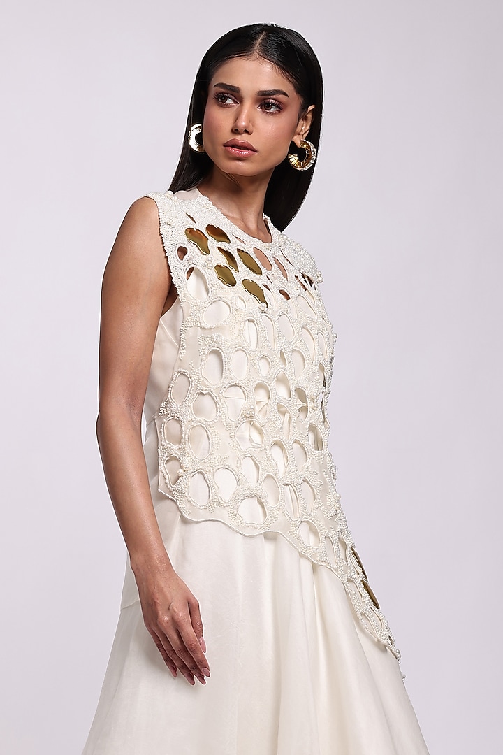 Ivory Organza Engagement Gown With Jacket by Richa Khemka at Pernia's Pop Up Shop