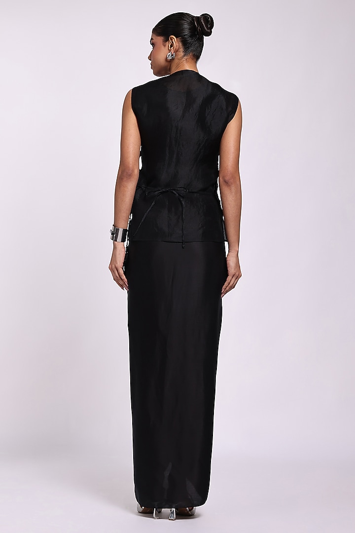 Black Modal Satin & Organza Engagement Gown With Jacket by Richa Khemka at Pernia's Pop Up Shop