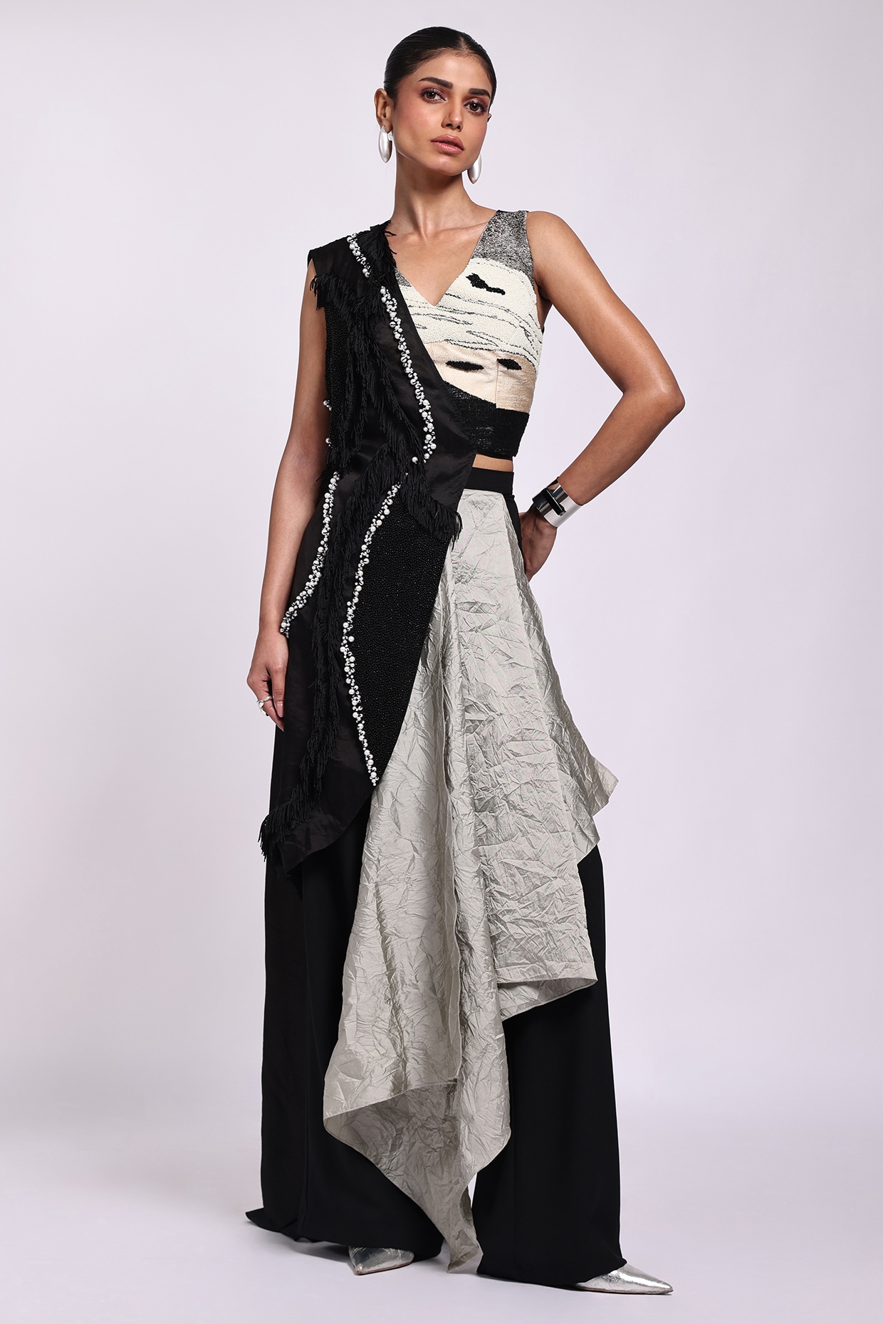 Richa Khemka Black Silk & Organza Co-Ord Set