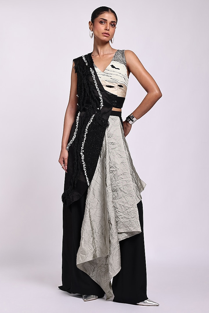 Black Silk & Organza Co-Ord Set by Richa Khemka at Pernia's Pop Up Shop