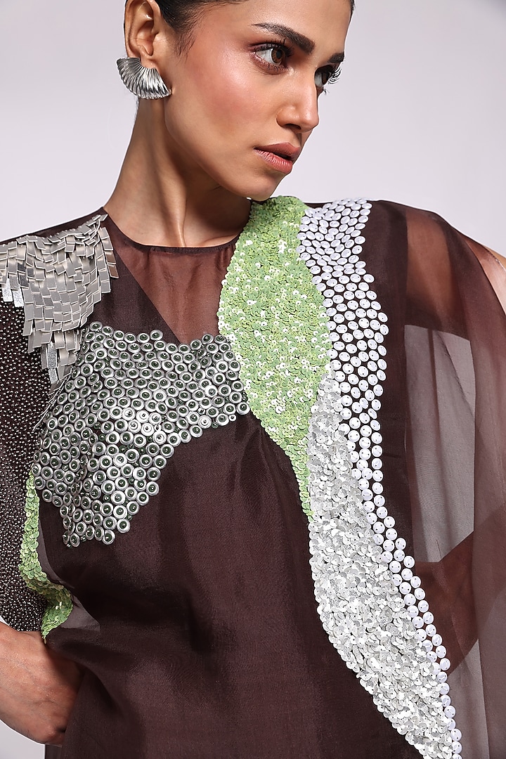 Brown & Grey Shaded Modal Satin Jumpsuit by Richa Khemka at Pernia's Pop Up Shop