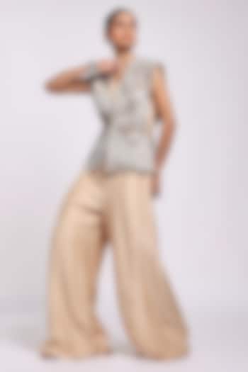 Beige Silk Jumpsuit With Jacket by Richa Khemka at Pernia's Pop Up Shop