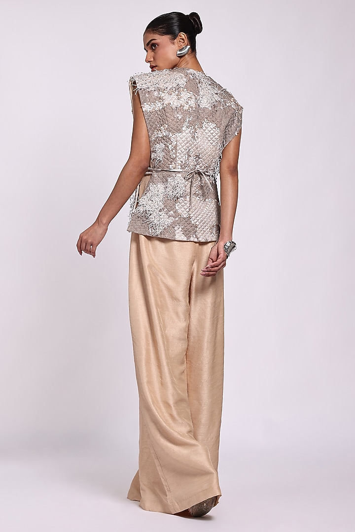 Beige Silk Jumpsuit With Jacket by Richa Khemka at Pernia's Pop Up Shop