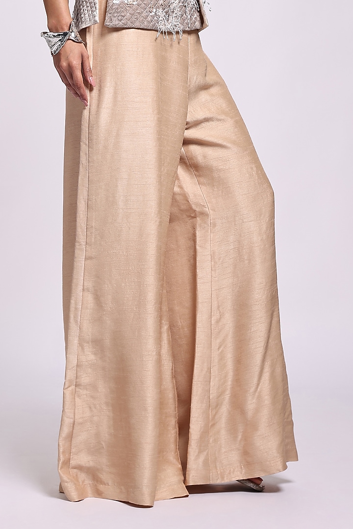 Beige Silk Jumpsuit With Jacket by Richa Khemka at Pernia's Pop Up Shop