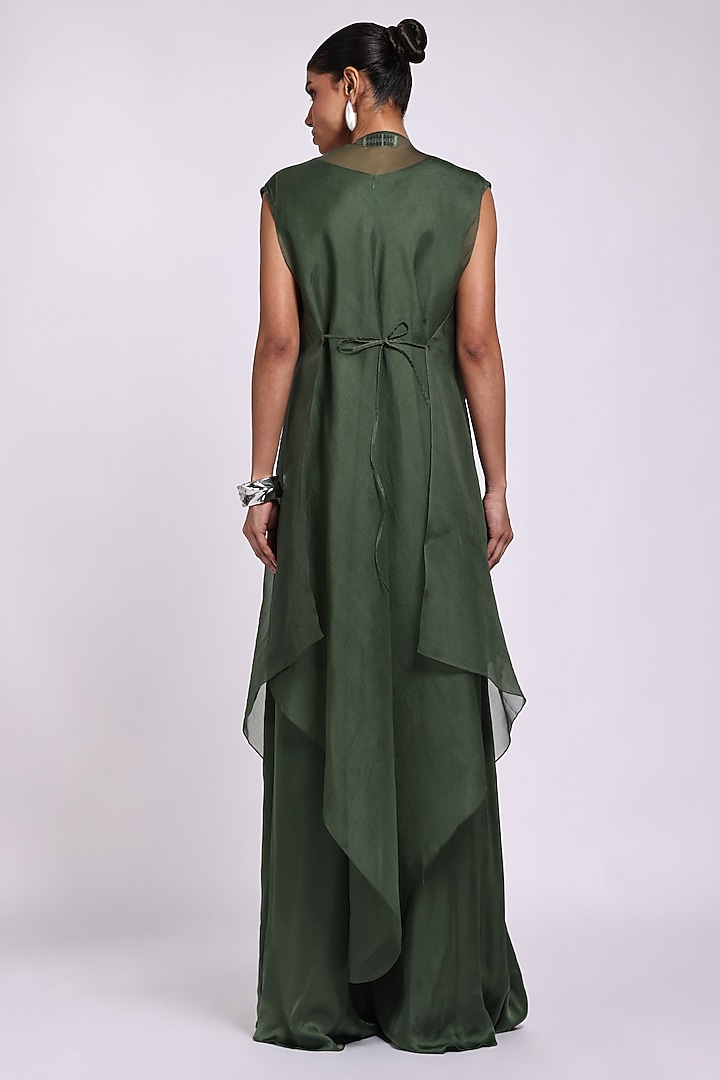 Dark Green Velvet & Silk Embroidered Jumpsuit With Overlay by Richa Khemka at Pernia's Pop Up Shop
