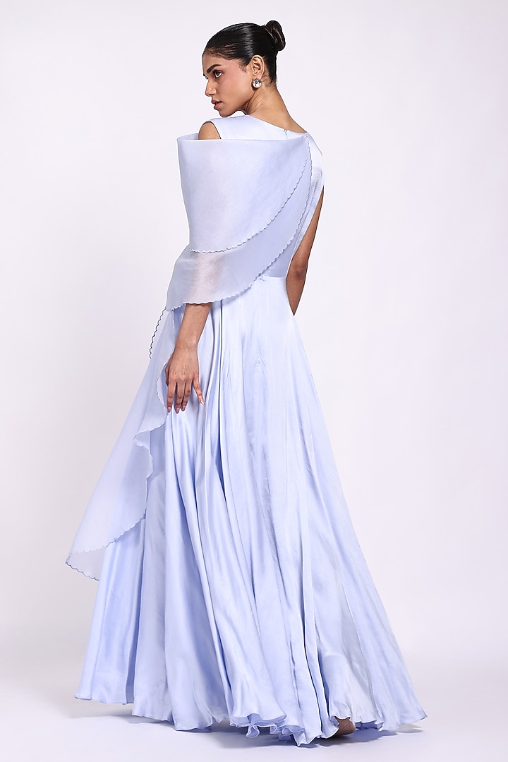 Lavender Modal Satin & Organza Draped Ruffled Engagement Gown by Richa Khemka at Pernia's Pop Up Shop
