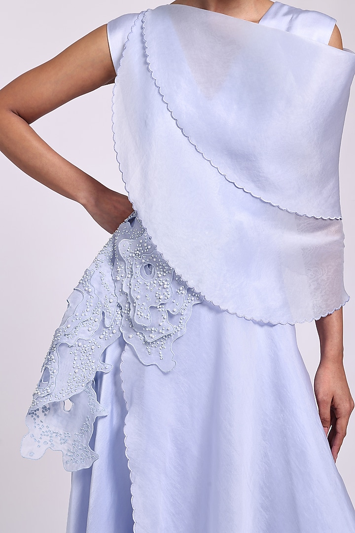Lavender Modal Satin & Organza Draped Ruffled Engagement Gown by Richa Khemka at Pernia's Pop Up Shop