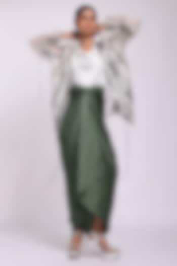 Grey & Green Modal Satin Cowl Sarong Cocktail Dress With Blazer by Richa Khemka at Pernia's Pop Up Shop
