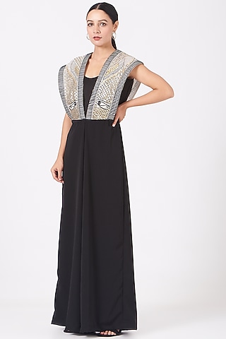 Black Embroidered Jumpsuit by Richa Khemka