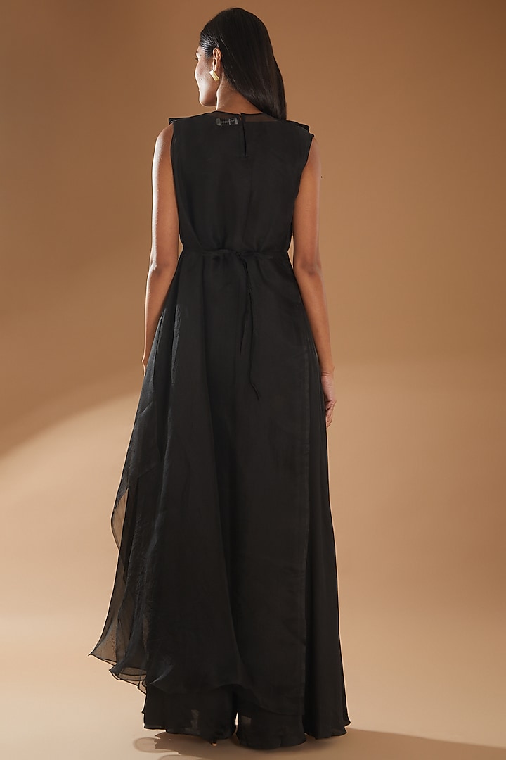 Black Modal Satin Jumpsuit With Overlay by Richa Khemka at Pernia's Pop Up Shop