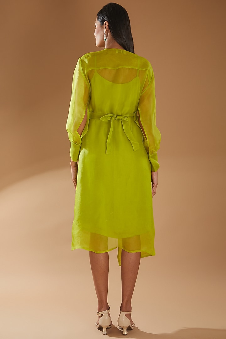 Lime Modal Satin Jacket Vacation Dress by Richa Khemka at Pernia's Pop Up Shop