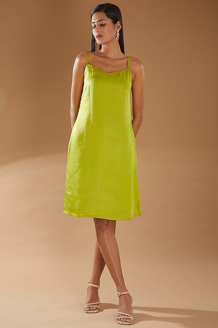 Lime Modal Satin Jacket Vacation Dress by Richa Khemka at Pernia's Pop Up Shop