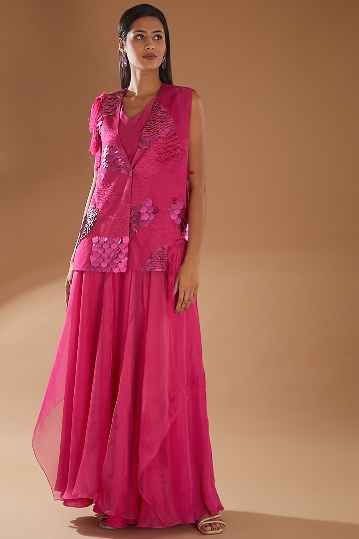 Hot Pink Modal Skirt Set by Richa Khemka