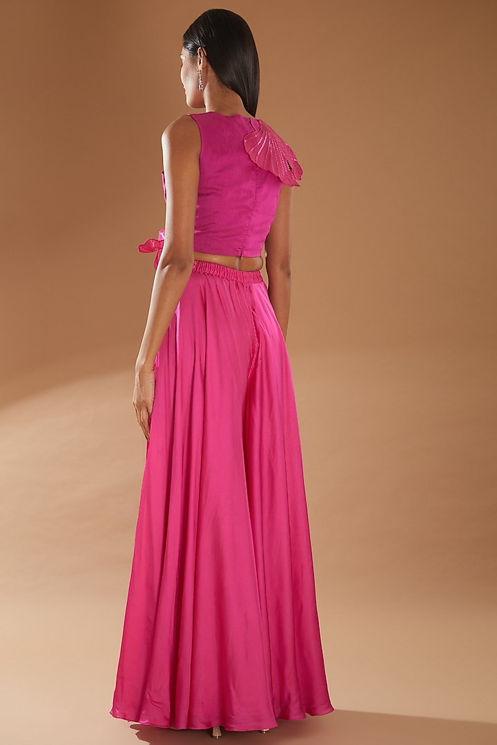 Hot Pink Bamberg Silk Wedding Sharara Set by Richa Khemka at Pernia's Pop Up Shop