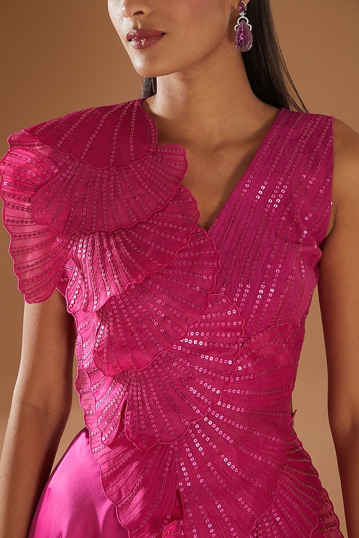 Hot Pink Bamberg Silk Wedding Sharara Set by Richa Khemka at Pernia's Pop Up Shop