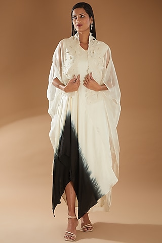 Ivory Modal Satin Kaftan Set by Richa Khemka