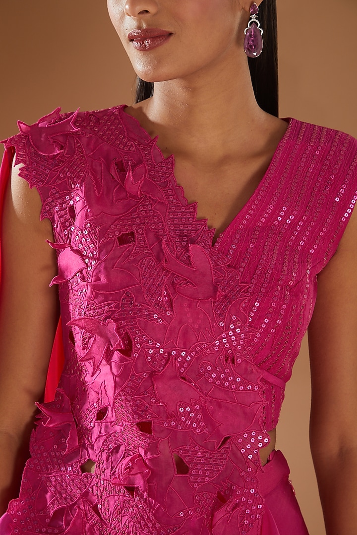 Hot Pink Bamberg Silk Wedding Lehenga Set by Richa Khemka at Pernia's Pop Up Shop