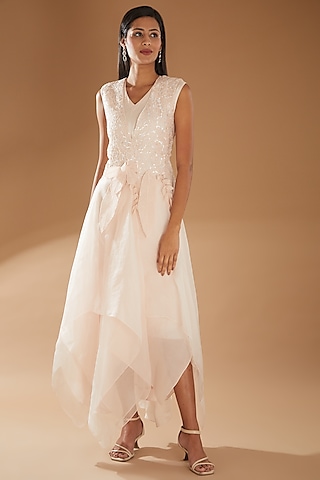 Ivory Embroidered Jacket Dress by Richa Khemka
